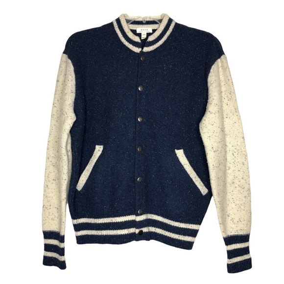 New - SOFT JOIE Blakesley Navy Blue & Ivory  Wool Knit Varsity Jacket  - Size XS - Picture 4 of 8